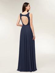 Open Back Dress with Lace Bodice-Dark Navy