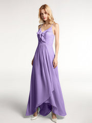 Spaghetti Strap Ruffles High Low Chiffon Dress-Tahiti