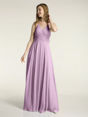 V-neck Cross Back Chiffon Bridesmaid Dresses-Wisteria