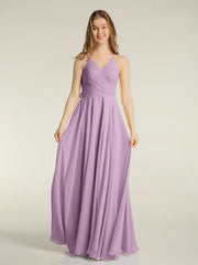 V-neck Cross Back Chiffon Bridesmaid Dresses-Wisteria