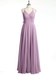 V-neck Cross Back Chiffon Bridesmaid Dresses-Wisteria