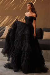 Weitese Formal Wear Dresses Open Shoulder Multilayer Ball Gown Tulle Dress Wedding Dress Prom Dress Shops