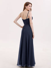 Spaghestti Strap Chiffon Dress with Sweetheart NECK-Dark Navy