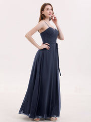 Spaghestti Strap Chiffon Dress with Sweetheart NECK-Dark Navy