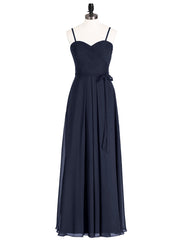 Spaghestti Strap Chiffon Dress with Sweetheart NECK-Dark Navy