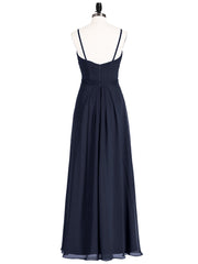 Spaghestti Strap Chiffon Dress with Sweetheart NECK-Dark Navy