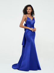 Spaghetti Straps Satin Mermaid Dresses-Royal Blue