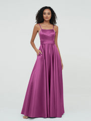 A-line Spaghetti Straps Max Satin Dresses-Orchid