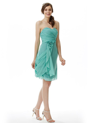 Sweetheart Neckline  Strapless Knee Length Chiffon Bridesmaid Dress with Criss Cross  Side Draping  Flower