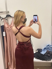 V Neck Satin Mermaid Long Evening Dress Burgundy Evening Dress 2478