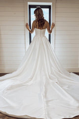 Strapless Mermaid Satin Ivory Long Wedding Dress with Detachable Train