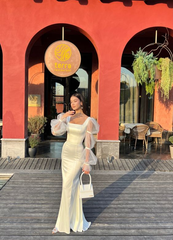 White Sequare Neck Long Mermaid Prom Dress Elegant Evening Dress SH952