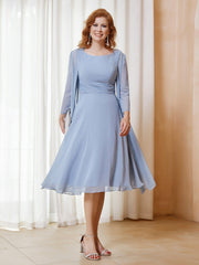 Scoop Ruched Chiffon Dress with Jacket Dusty Blue