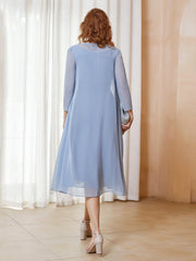 Scoop Ruched Chiffon Dress with Jacket Dusty Blue
