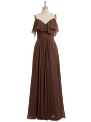 Off the Shoulder Spaghetti Strap Bridesmaid Gowns-Chocolate