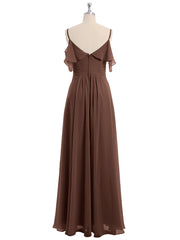 Off the Shoulder Spaghetti Strap Bridesmaid Gowns-Chocolate