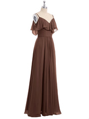 Off the Shoulder Spaghetti Strap Bridesmaid Gowns-Chocolate