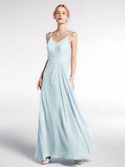 V-neck Chiffon Simple Maxi Dress with Spaghetti Straps-Mist