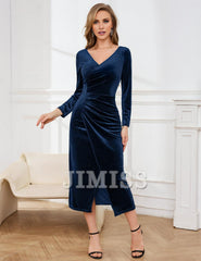 Velvet dress women's long sleeved slim fit extra long wrap dress cocktail party dress winter wedding guest holiday dress