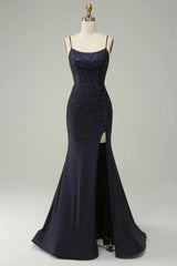 Mermaid Spaghetti Straps Beaded Prom Dress with Split Sexy