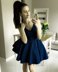 Simple Satin V Neck Homecoming Dresses