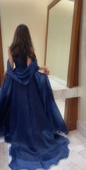 Navy Blue Strapless Organza Prom Dress, A-Line Evening Party Dress,AST1718