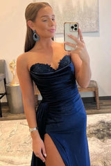 Navy Blue Sweetheart Sheath Long Prom Dress Party Dresses TP1253