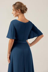 A Line V Neck Chiffon Mother of the Bride Dresses With Short Sleeves