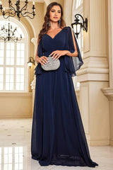 A-Line Bat Sleeves Chiffon Mother of the Bride Dress with Slit