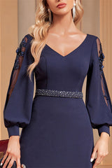 A-Line Long Sleeves Floor Length Mother of the Bride Dresses with Beading