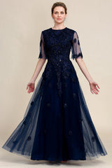 A Line Beading Sparkly Mother Of Bride Dress with Appliques