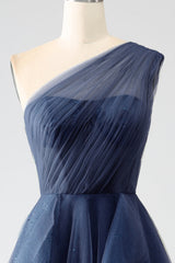 A-Line One-Shoulder Long Tulle Prom Dress Floor Length Beautiful