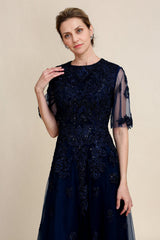 A Line Beading Sparkly Mother Of Bride Dress with Appliques