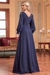 A-Line Long Sleeves Floor Length Mother of the Bride Dresses with Beading