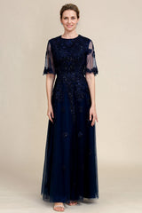 A Line Beading Sparkly Mother Of Bride Dress with Appliques