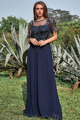 Sheath Round Neck Appliques Sequin Floor Length Dress