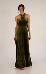 Weitese Prom Shop Dresses Simple High Halter Neckline Sleeveless Bridesmaid Dress in Velvet Formal Women's Dresses