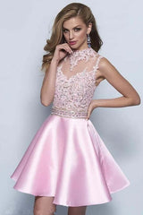 Neckline Keyhole A-line Pink Homecoming Dresses PG168