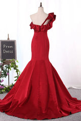 Aimishang Evening Dresses Satin One Shoulder Mermaid Sweep Train