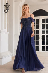 Elegant shiny A-shaped embellishments with beaded off shoulder Mother Of The Bride Dresses