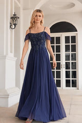 Elegant shiny A-shaped embellishments with beaded off shoulder Mother Of The Bride Dresses
