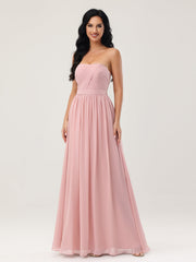 Strapless Long Chiffon Bridesmaid Dresses-Dusty Rose