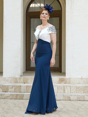Spaghetti Straps Applique Two-Toned Dress Navy Blue