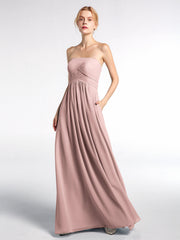 Strapless Chiffon Empire Waist Dress with Pockets-Dusty Rose