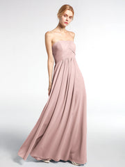 Strapless Chiffon Empire Waist Dress with Pockets-Dusty Rose