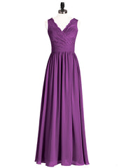 V Neck Chiffon And Lace Dress with Slit Grape Plus Size