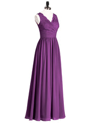 V Neck Chiffon And Lace Dress with Slit Grape Plus Size