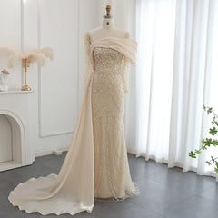 Vintage Shiny Beaded Long-sleeve Mermaid Long Prom Dress Evening Dress HZ1024