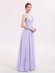 Halter V Neck Chiffon Bridesmaid Gown-Lilac