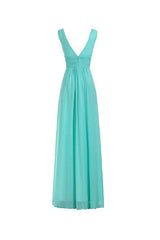 V-Neck Ruched Long Prom Evening Gown Bridesmaid Dress
